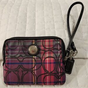 VTG Y2K Coach Poppy Glam Glitter Tartan Plaid Signature C Wristlet Pink Blue Hot